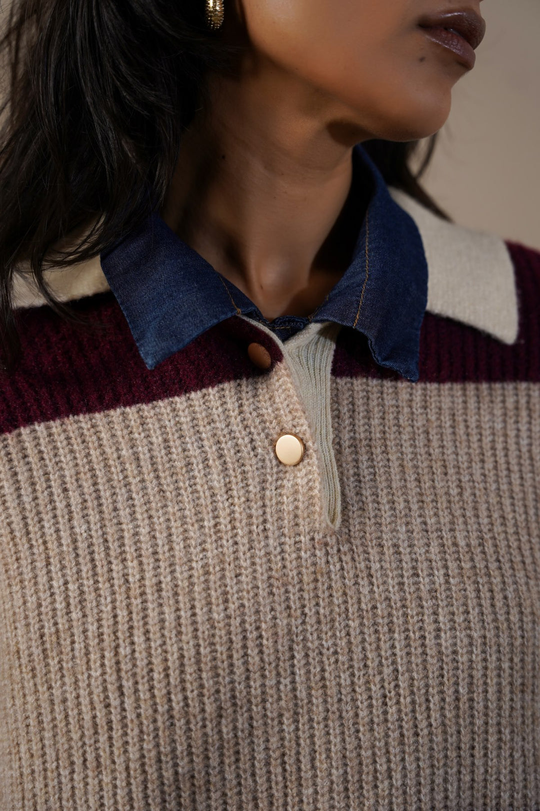 BURGUNDY VARSITY STRIPE SWEATER