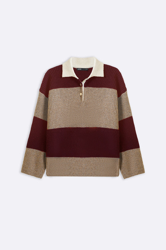 BURGUNDY VARSITY STRIPE SWEATER