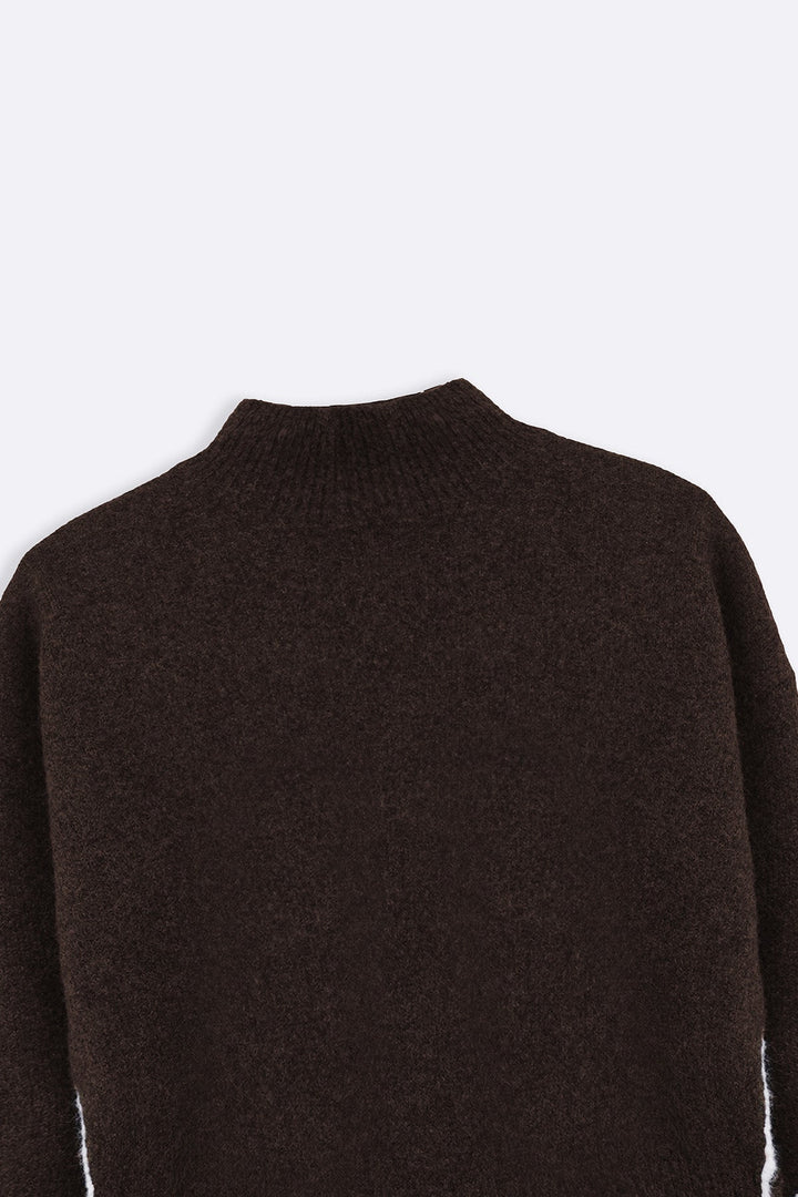 BROWN LINEA MOCKNECK SWEATER