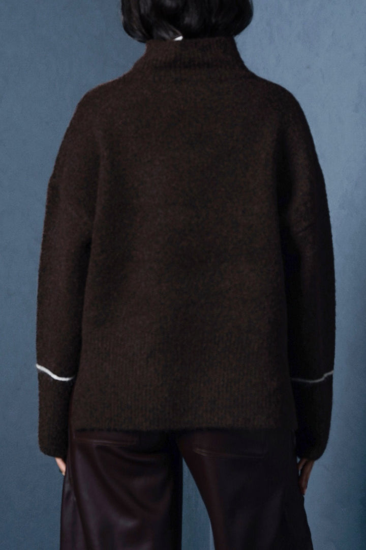 BROWN LINEA MOCKNECK SWEATER
