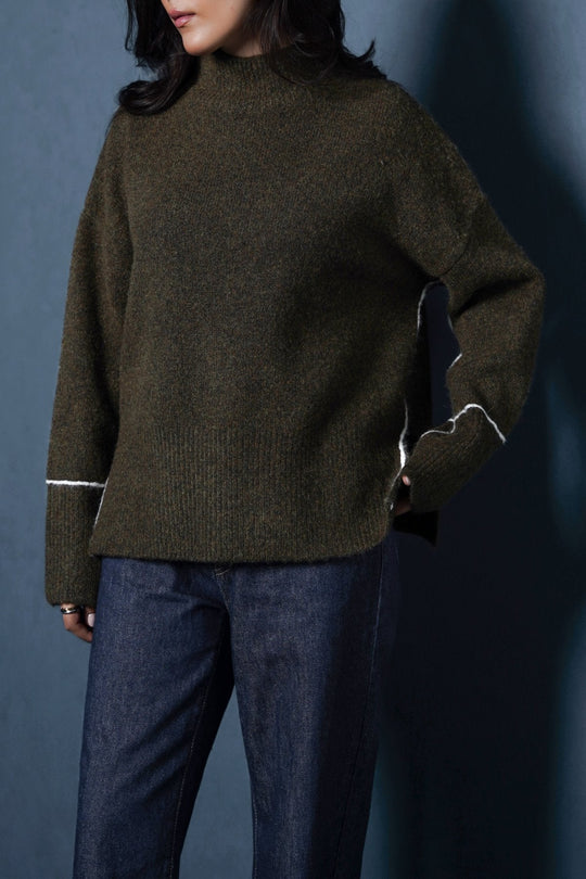 GREEN LINEA MOCKNECK SWEATER