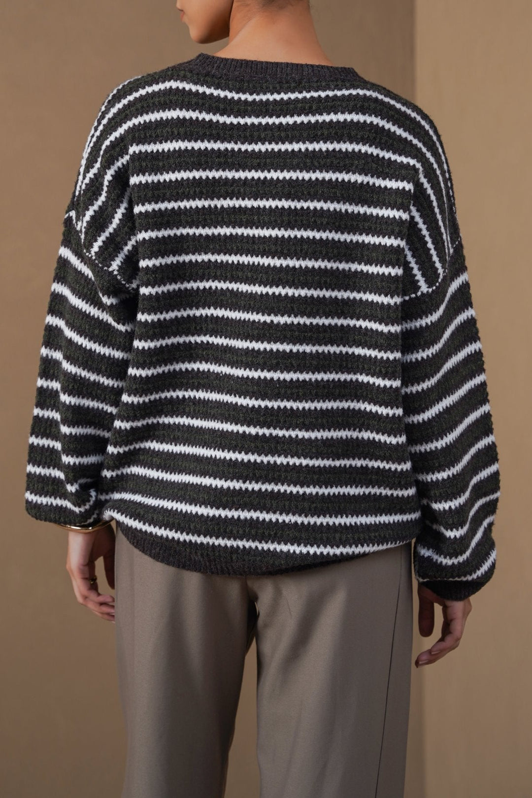 BROWN PINSTRIPE WEAVE SWEATER