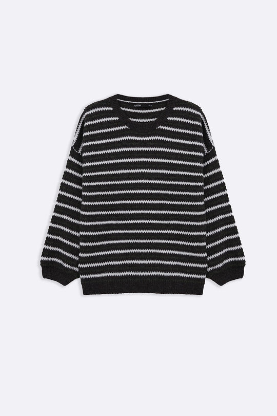 BROWN PINSTRIPE WEAVE SWEATER