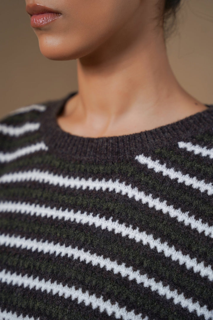 BROWN PINSTRIPE WEAVE SWEATER