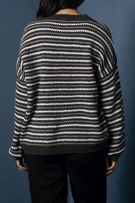 GREEN PINSTRIPE WEAVE SWEATER