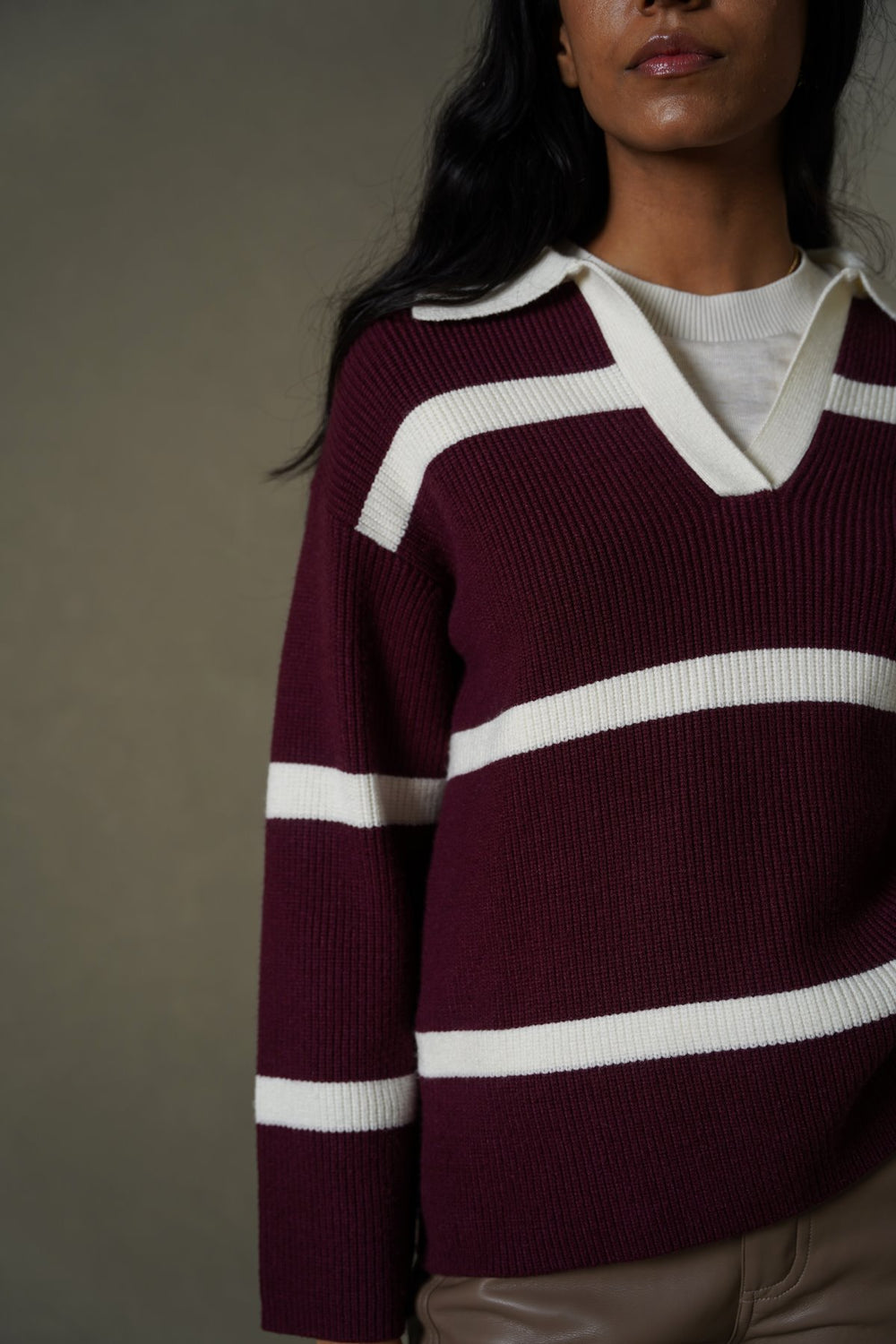 BURGUNDY POLO KNIT JUMPER