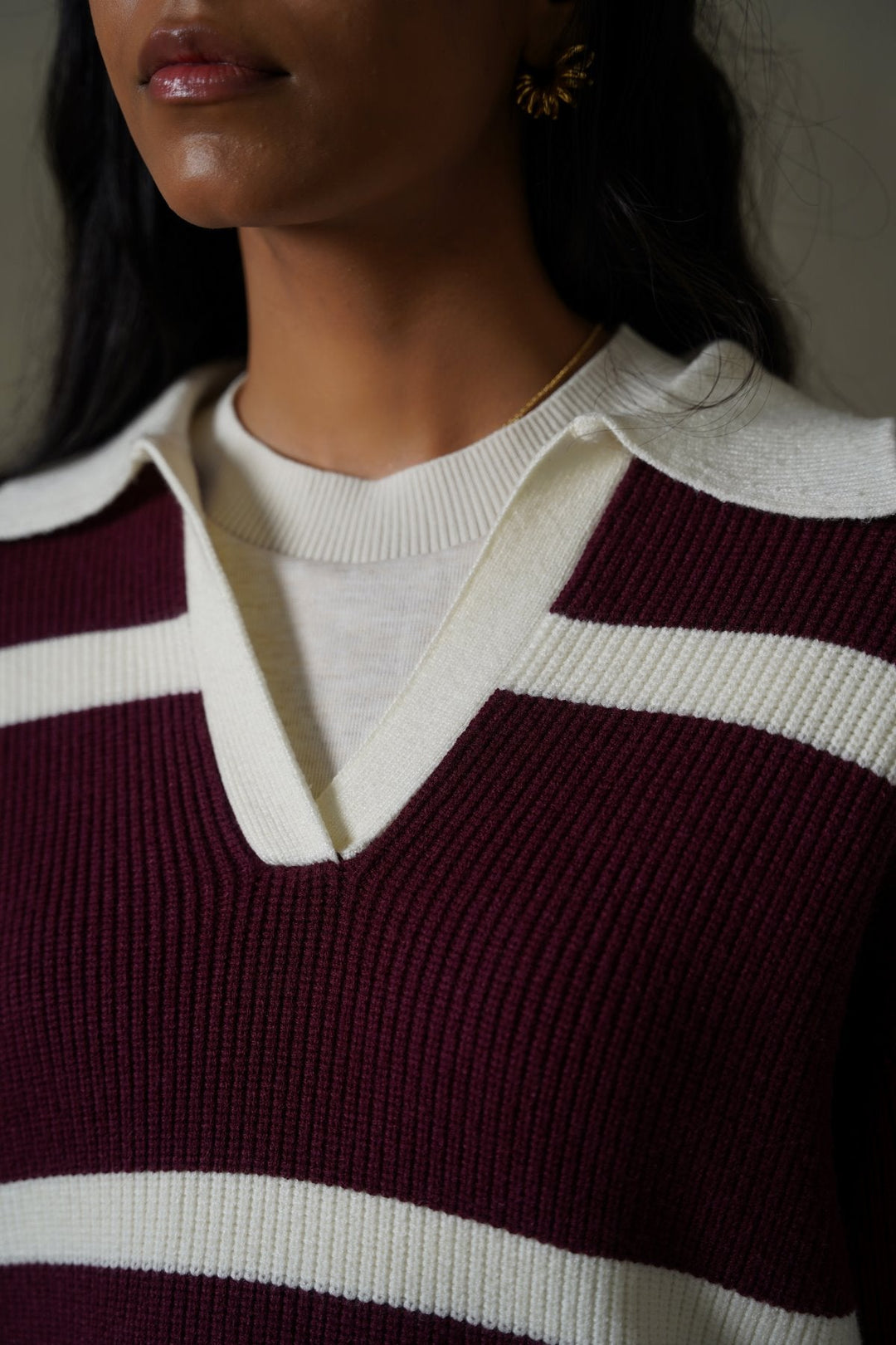BURGUNDY POLO KNIT JUMPER