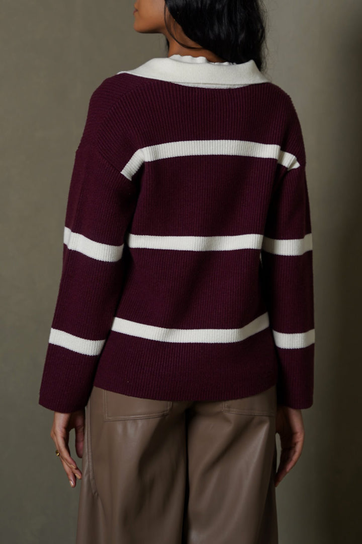 BURGUNDY POLO KNIT JUMPER