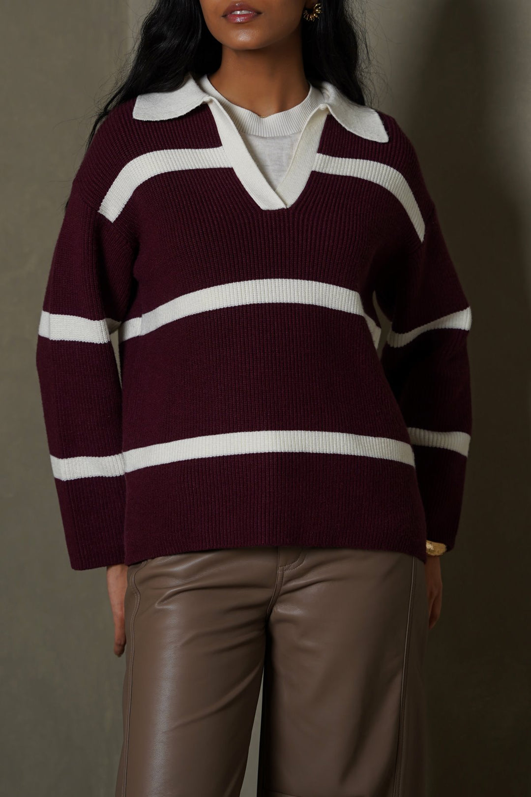 BURGUNDY POLO KNIT JUMPER