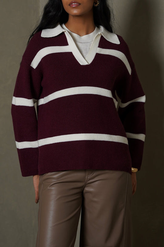 BURGUNDY POLO KNIT JUMPER