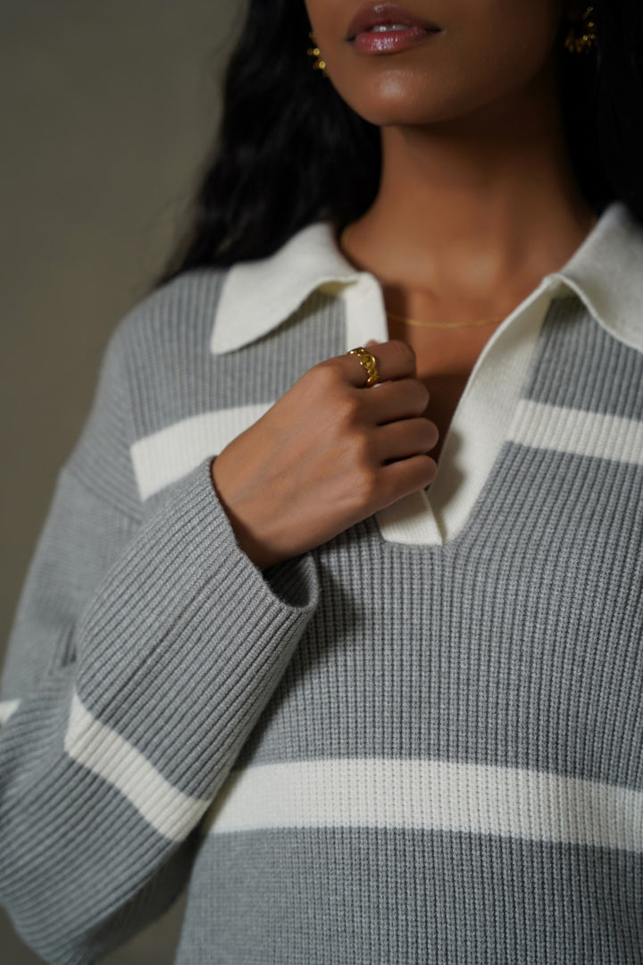GREY POLO KNIT JUMPER