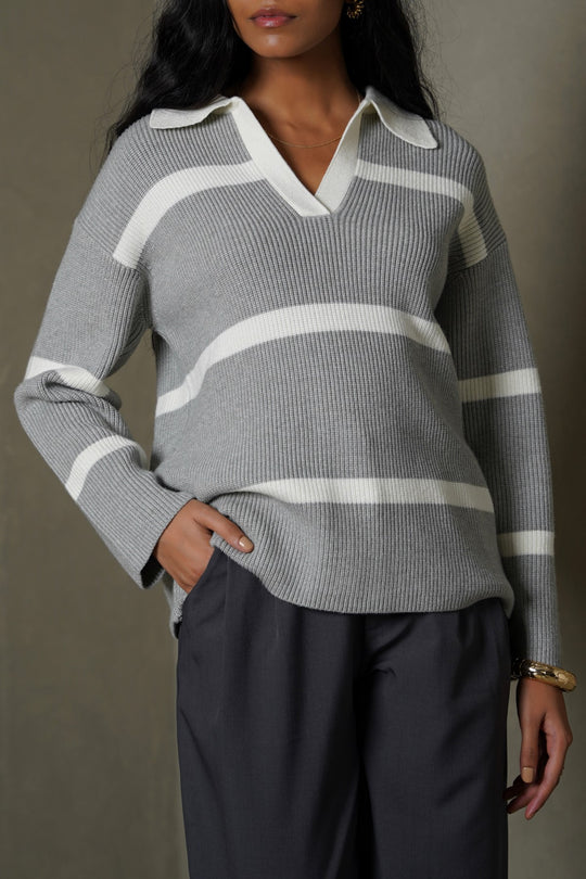 GREY POLO KNIT JUMPER
