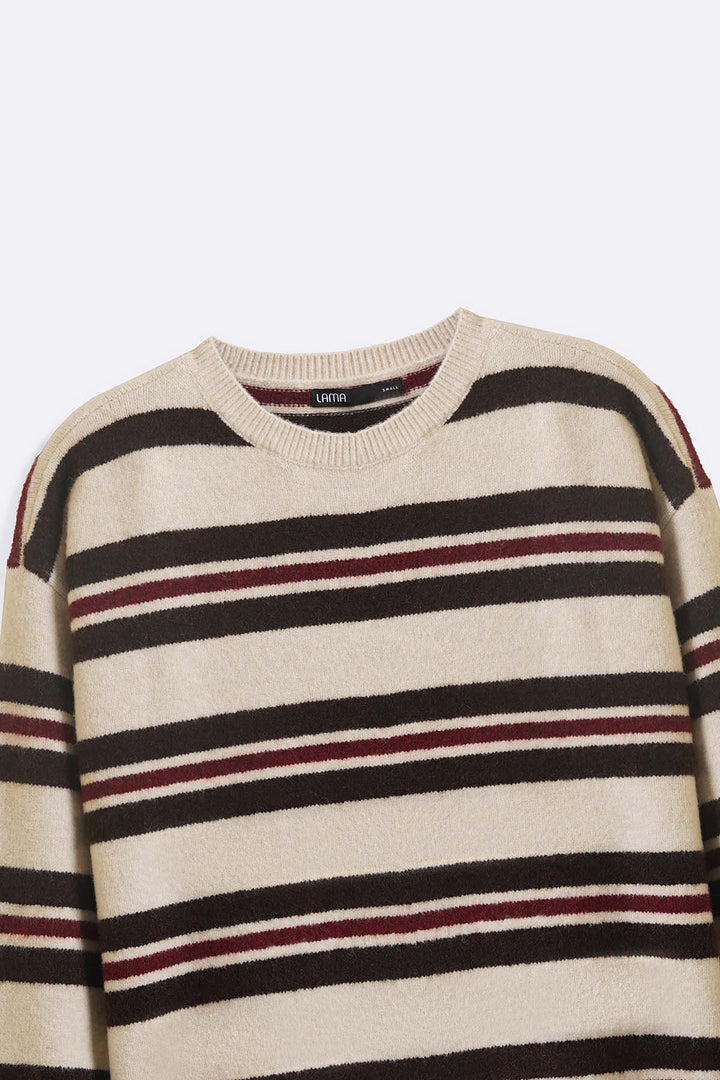 WHITE BROWN CAMPUS STRIPE SWEATER