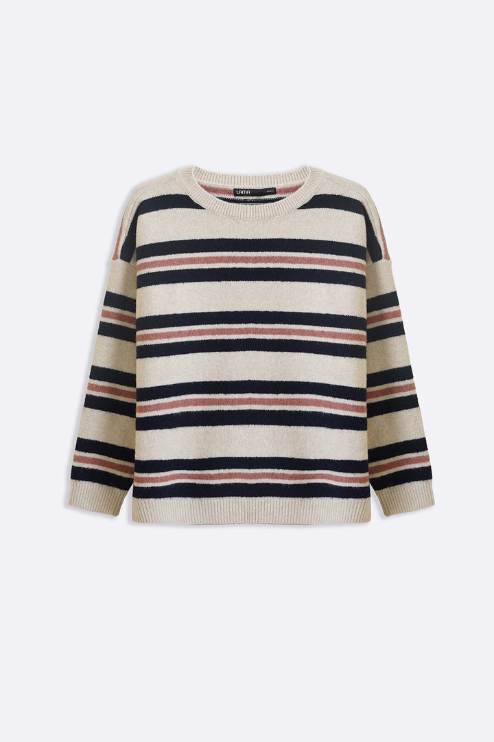 WHITE NAVY CAMPUS STRIPE SWEATER