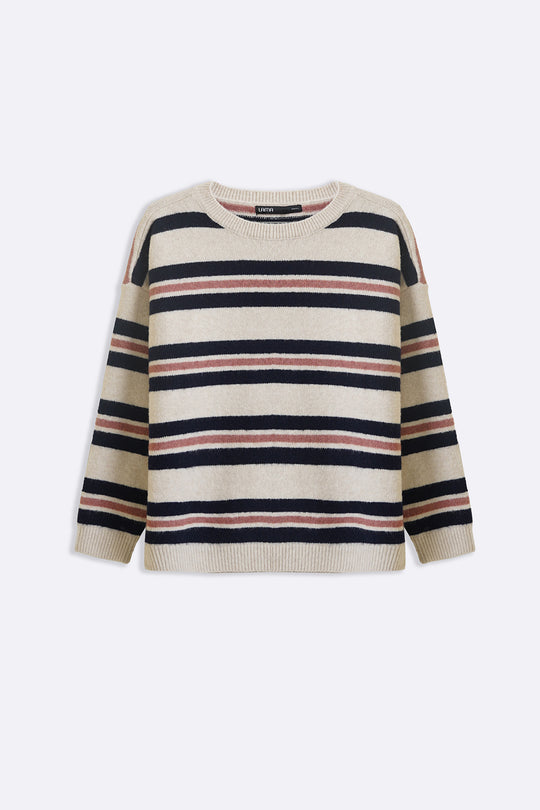 WHITE NAVY CAMPUS STRIPE SWEATER