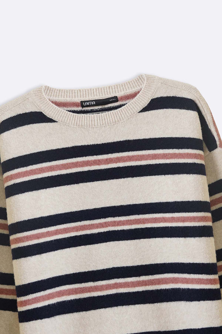 WHITE NAVY CAMPUS STRIPE SWEATER