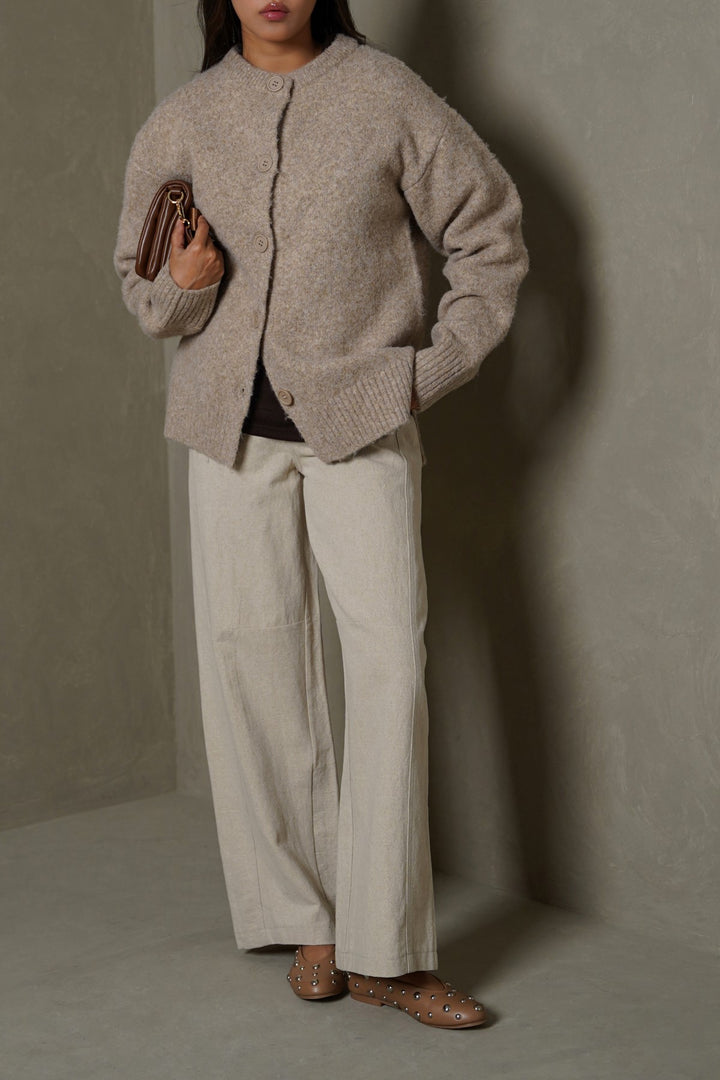 BEIGE TEDDY KNIT CARDIGAN