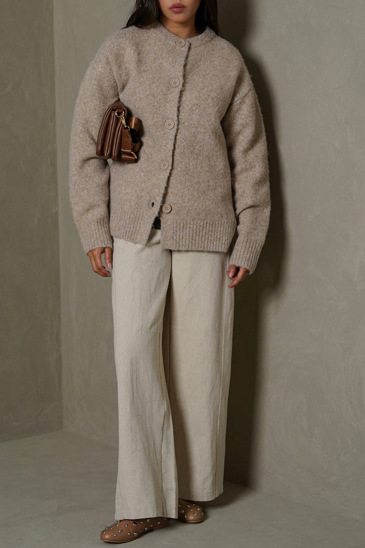 BEIGE TEDDY KNIT CARDIGAN