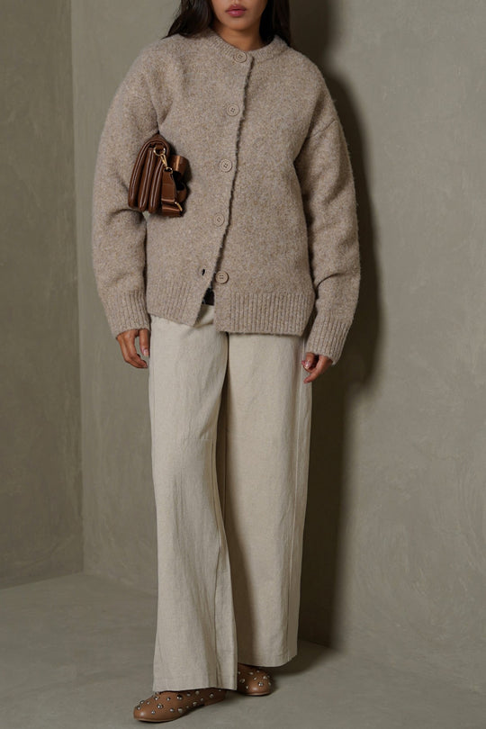 BEIGE TEDDY KNIT CARDIGAN