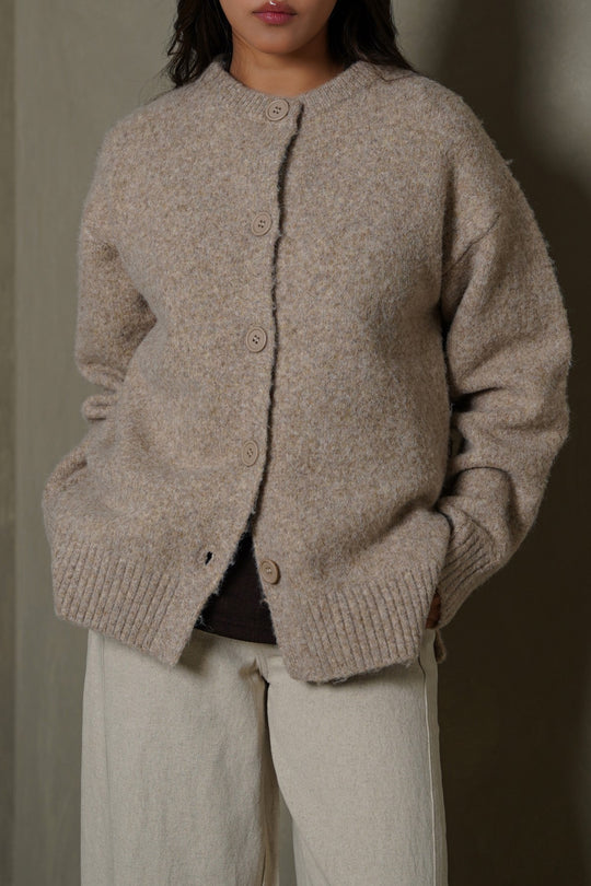 BEIGE TEDDY KNIT CARDIGAN