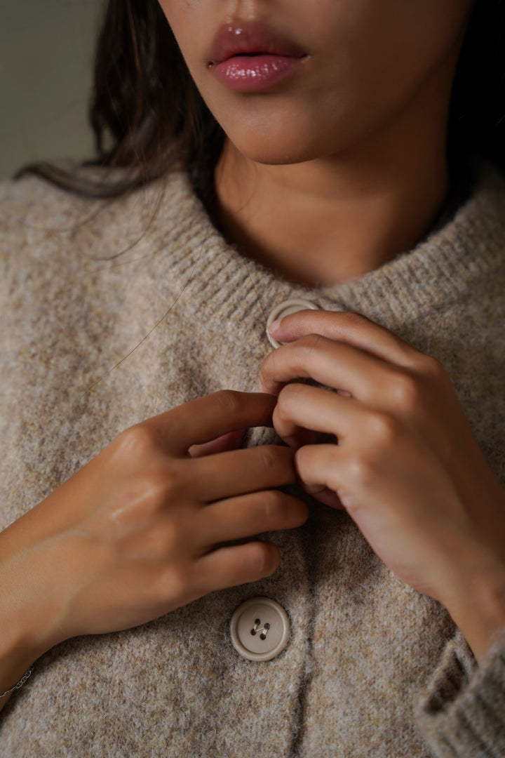 BEIGE TEDDY KNIT CARDIGAN