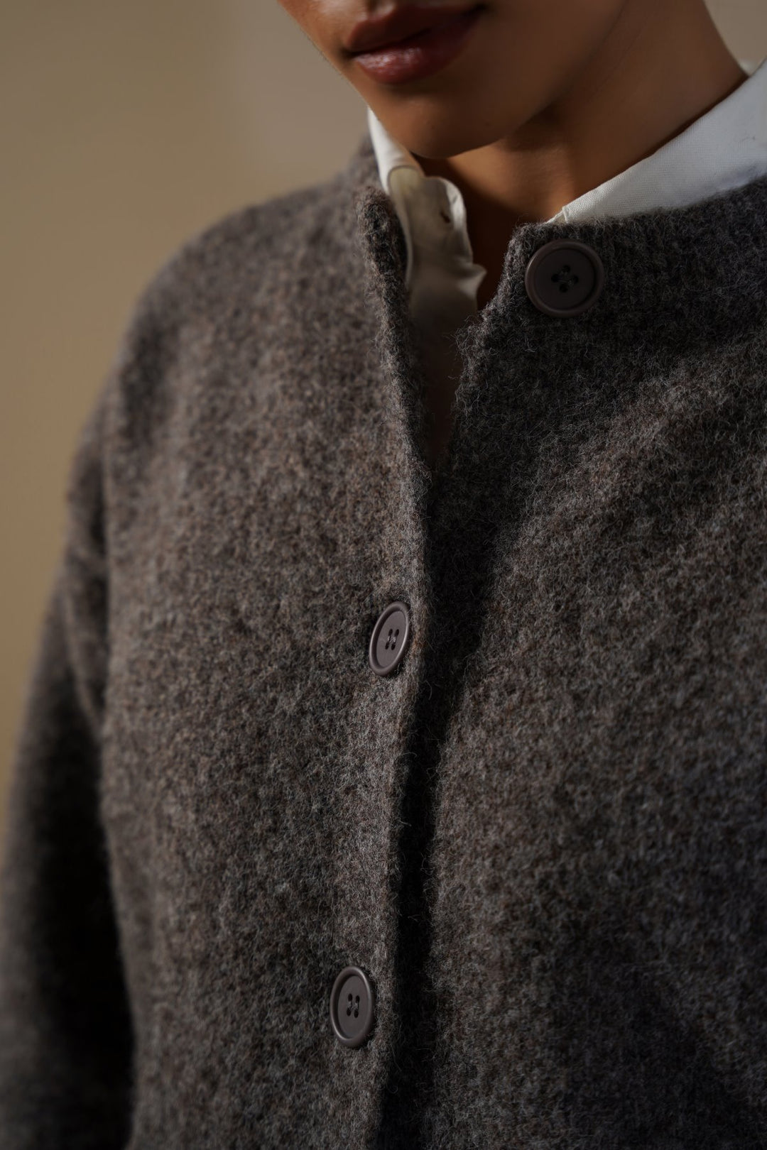 DARK GREY TEDDY KNIT CARDIGAN