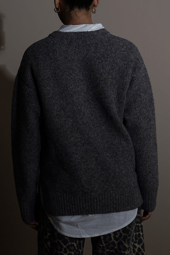 DARK GREY TEDDY KNIT CARDIGAN