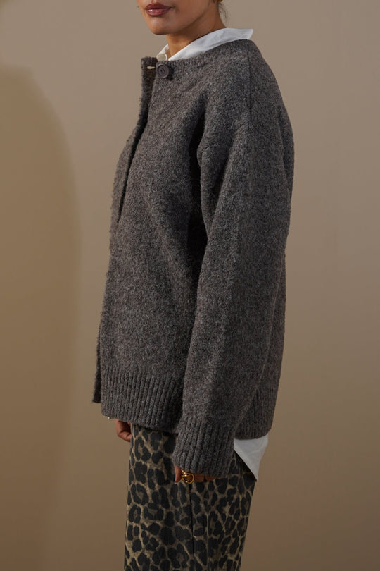 DARK GREY TEDDY KNIT CARDIGAN