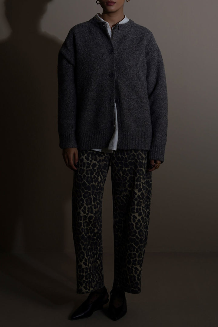 DARK GREY TEDDY KNIT CARDIGAN