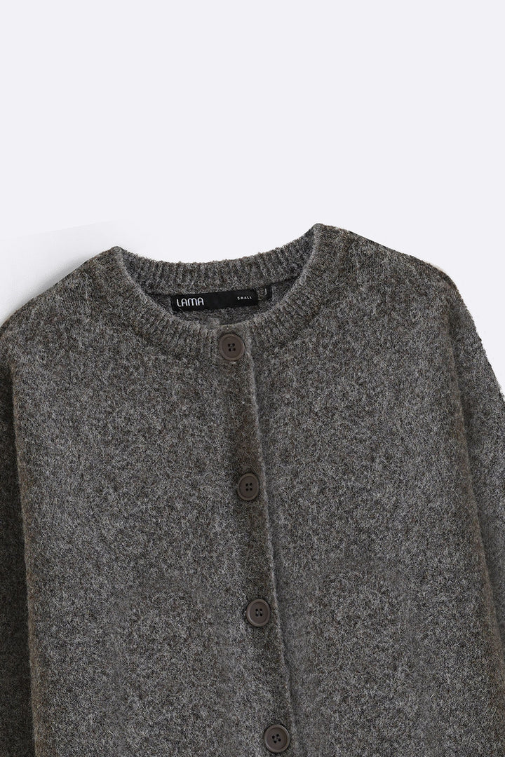 DARK GREY TEDDY KNIT CARDIGAN