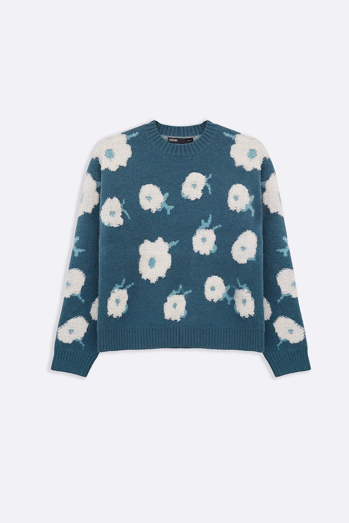 TEAL FLORAL EMBROIDERED JUMPER