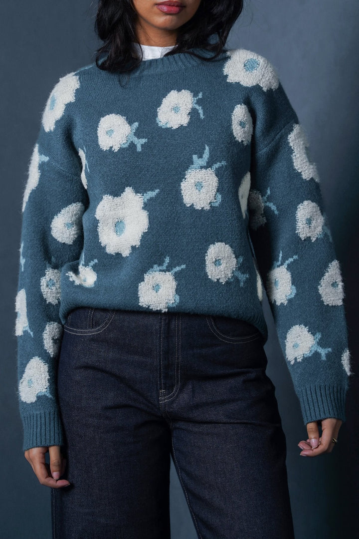 TEAL FLORAL EMBROIDERED JUMPER