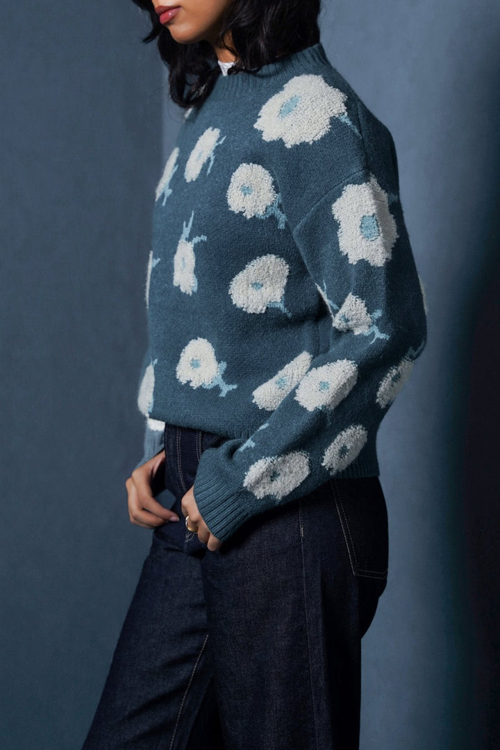 TEAL FLORAL EMBROIDERED JUMPER