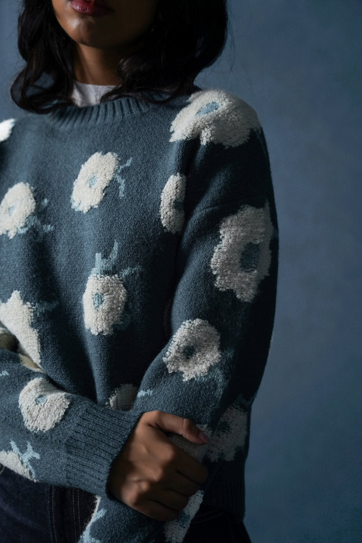 TEAL FLORAL EMBROIDERED JUMPER