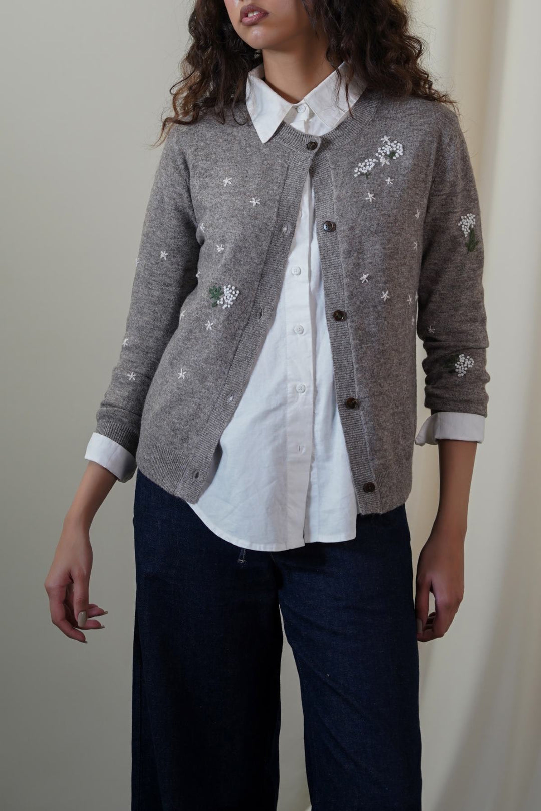 GREY FEMME EMBROIDERED CARDIGAN
