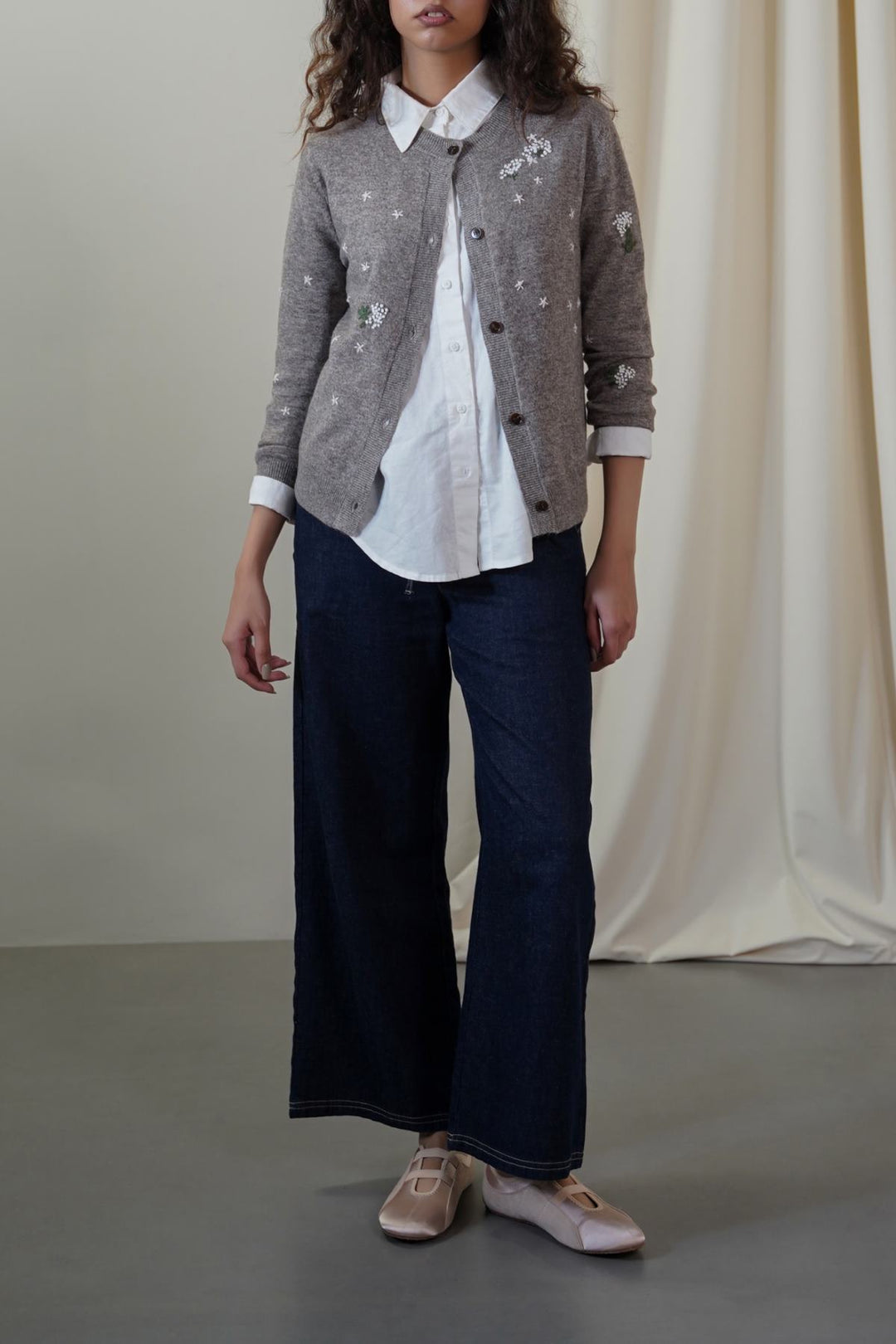 GREY FEMME EMBROIDERED CARDIGAN