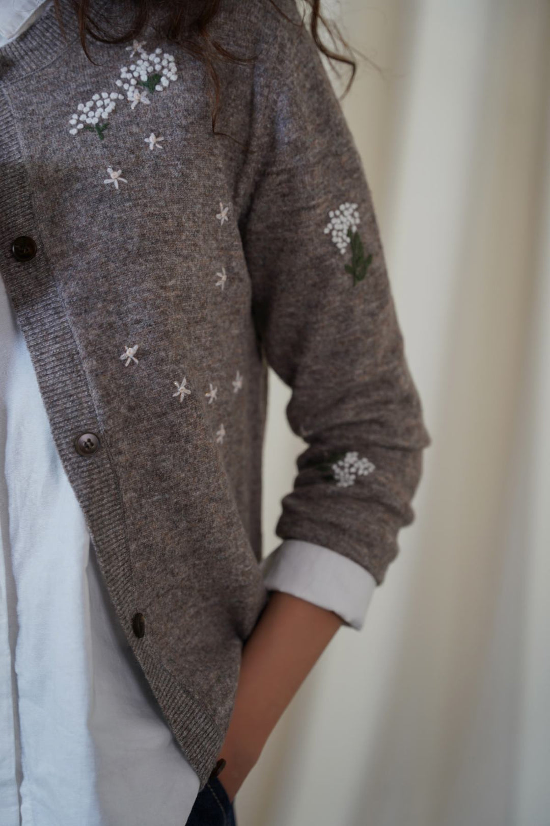 GREY FEMME EMBROIDERED CARDIGAN