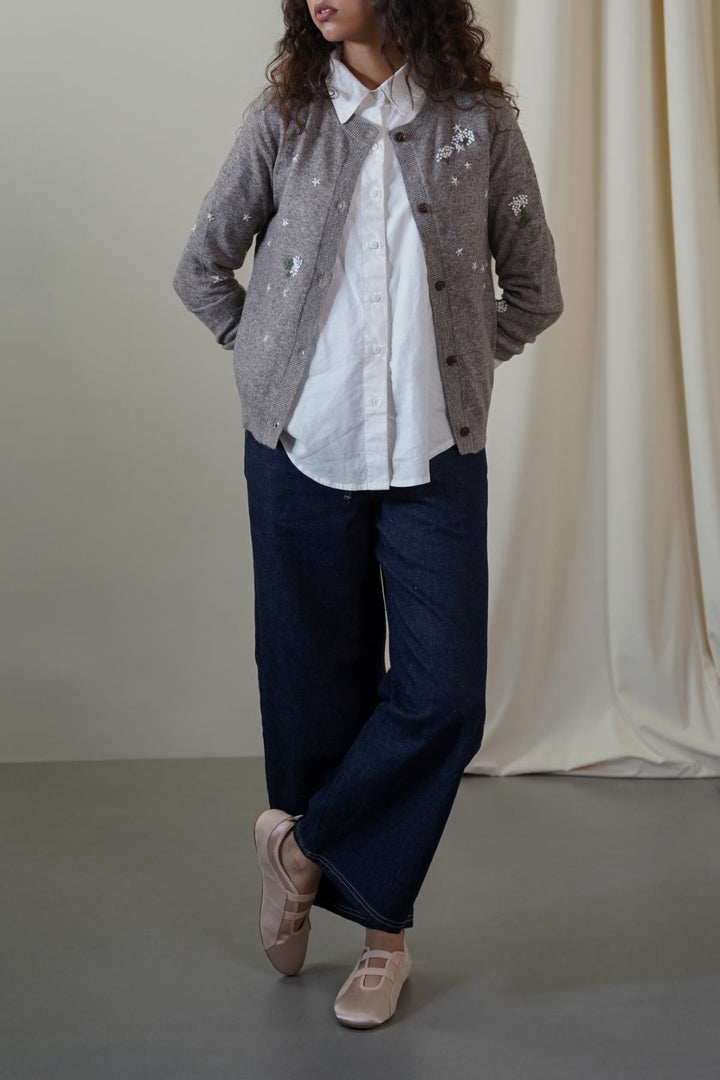GREY FEMME EMBROIDERED CARDIGAN