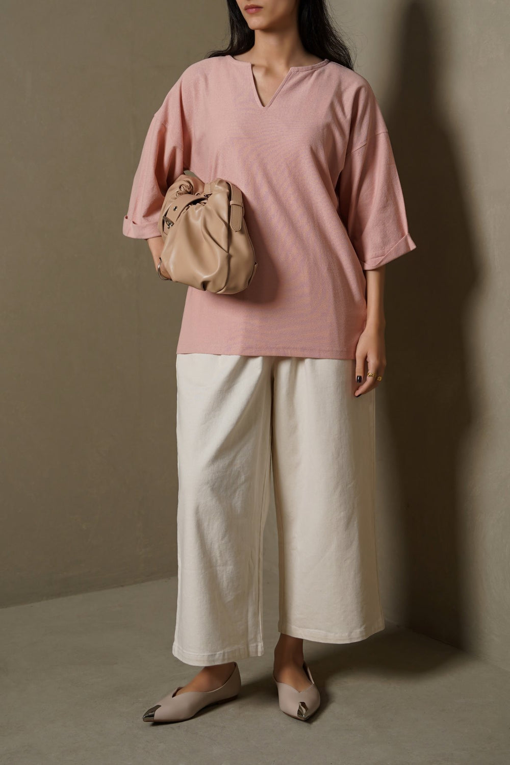 DUSTY PINK CREPE COASTAL TEE