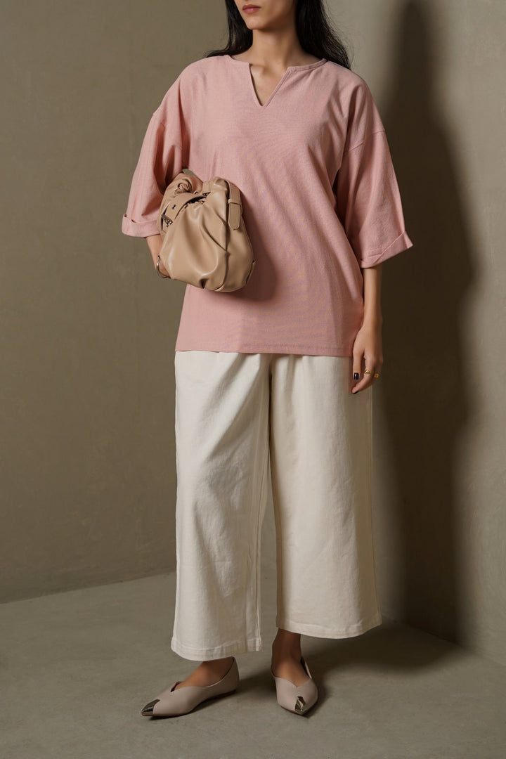 DUSTY PINK CREPE COASTAL TEE