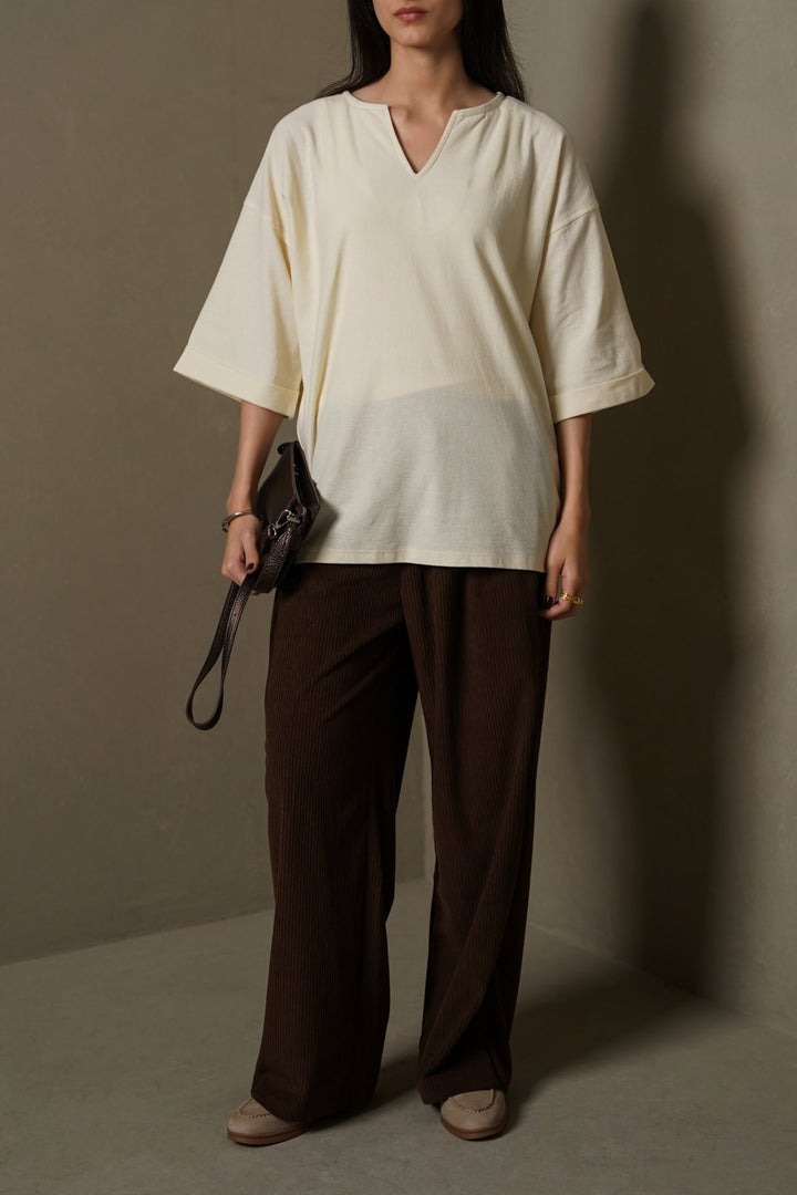 IVORY CREPE COASTAL TEE
