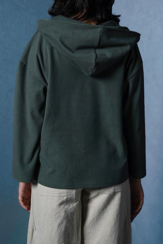 GREEN SOFT FLEECE PATCH HOODIE