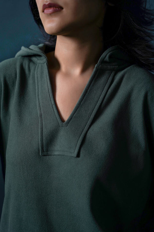 GREEN SOFT FLEECE PATCH HOODIE
