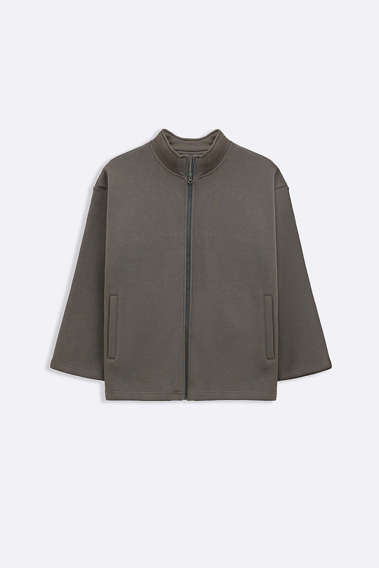 KHAKI FLEECE COCOON JACKET