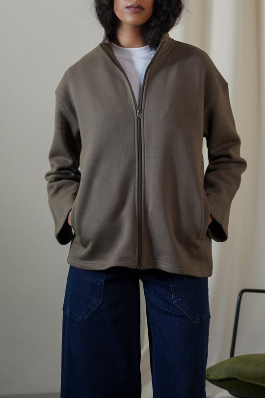 KHAKI FLEECE COCOON JACKET