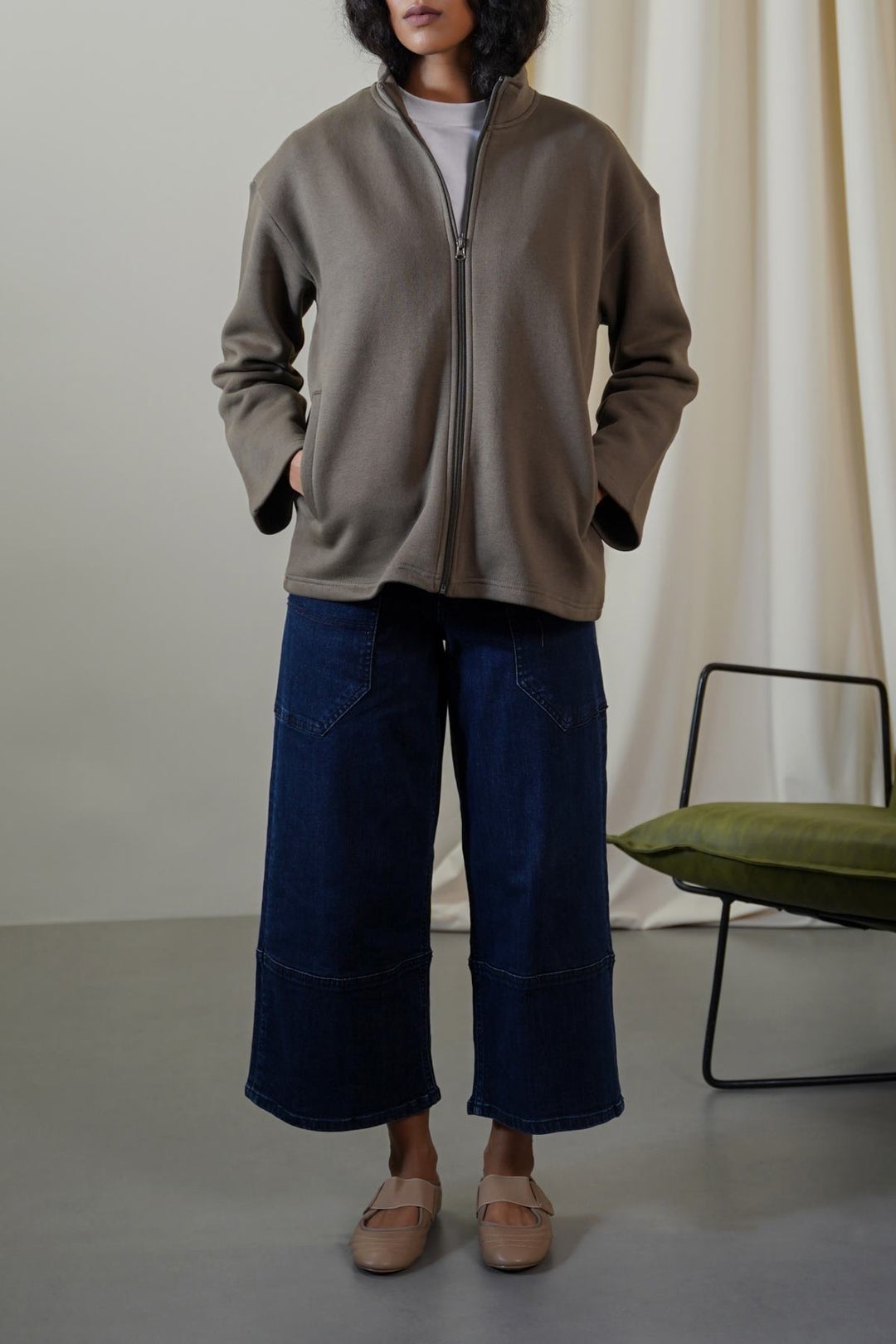 KHAKI FLEECE COCOON JACKET