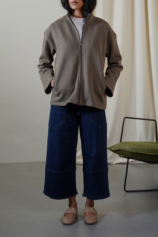 KHAKI FLEECE COCOON JACKET