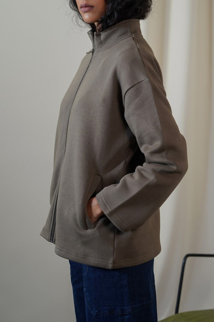 KHAKI FLEECE COCOON JACKET