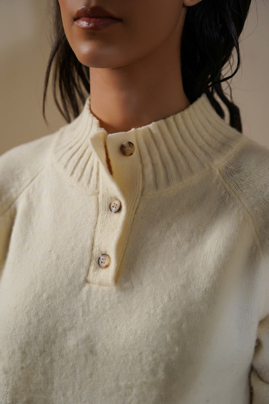 CREAM HENLEY RIBBED PULLOVER