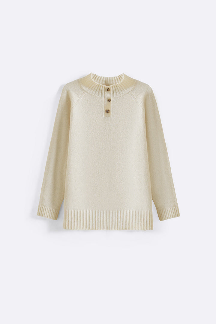 CREAM HENLEY RIBBED PULLOVER